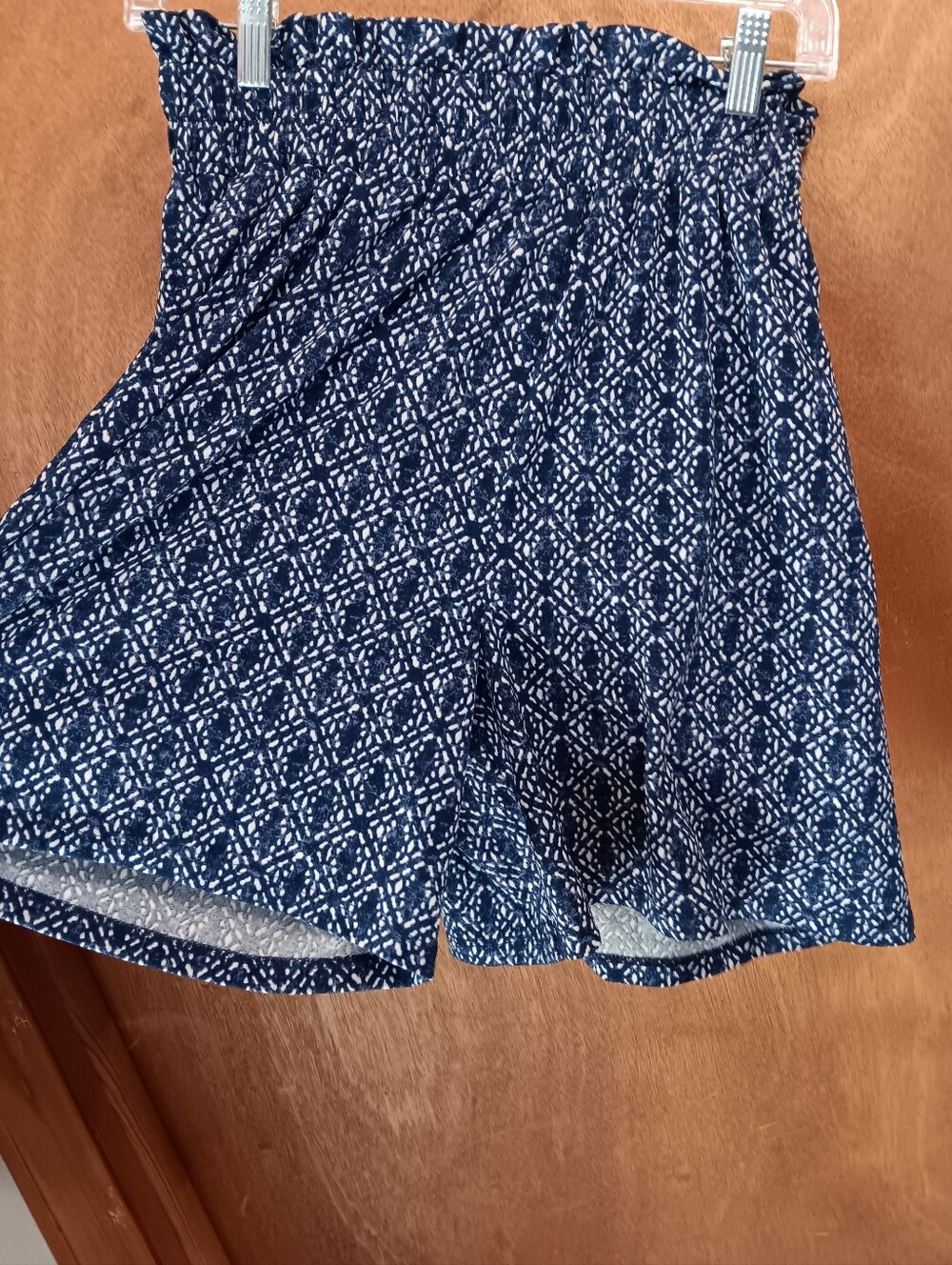 LuLaRoe Navy and White High-Waist Patterned Women’s Shorts With Tie Belt